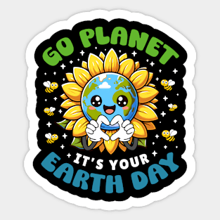 Go Planet Its Your Earth Day Cute Sunflower Kids Toddler Sticker